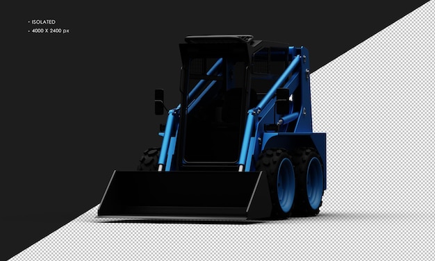 Isolated Realistic Metal Titanium Shiny Blue Skid Steer Loader From Left Front Angle View