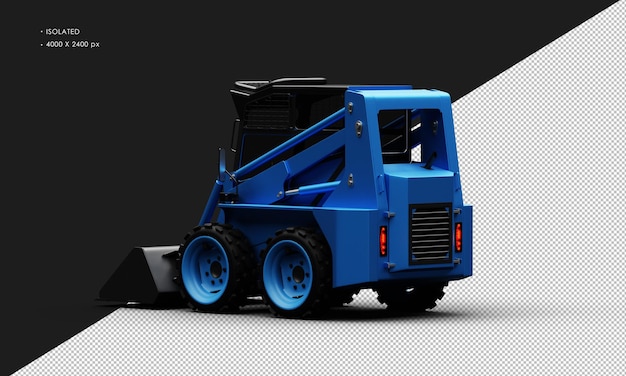 Isolated Realistic Metal Titanium Shiny Blue Skid Steer Loader From Left Rear View