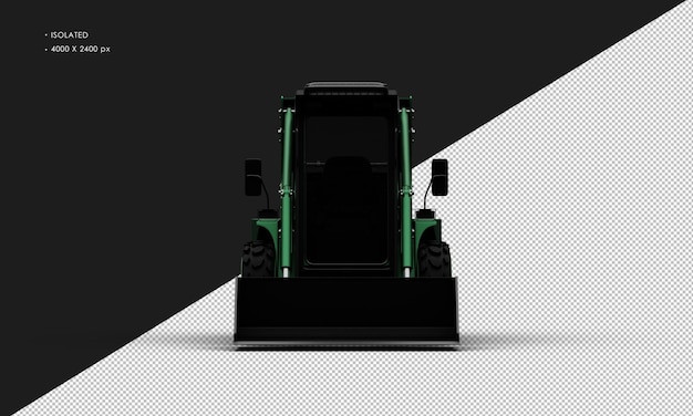 Isolated Realistic Metal Titanium Shiny Green Skid Steer Loader From Front View