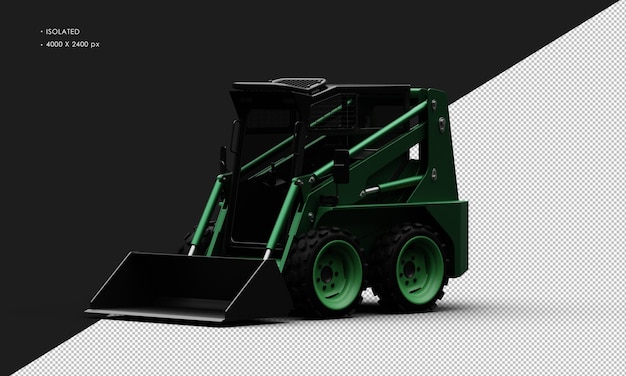 Isolated Realistic Metal Titanium Shiny Green Skid Steer Loader From Left Front View