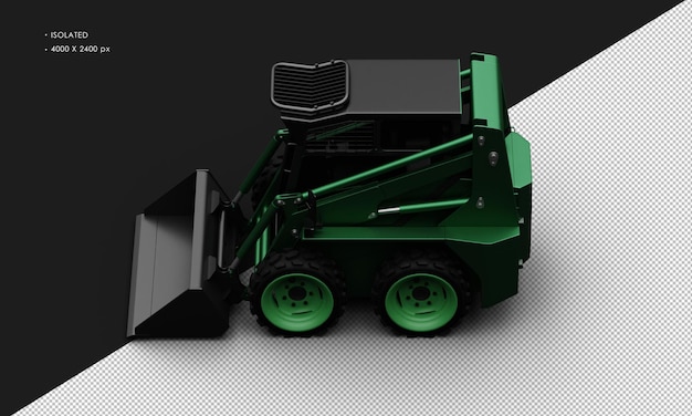 Isolated Realistic Metal Titanium Shiny Green Skid Steer Loader From Top Left View