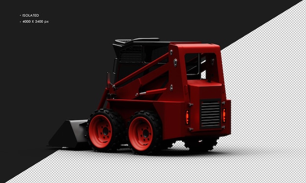 Isolated Realistic Metal Titanium Shiny Red Skid Steer Loader From Left Rear View