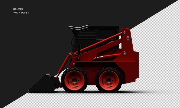 Isolated Realistic Metal Titanium Shiny Red Skid Steer Loader From Left Side View