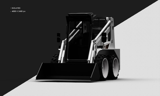 Isolated Realistic Metal Titanium Shiny White Skid Steer Loader From Left Front Angle View