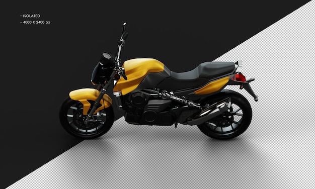 Isolated Realistic Metal Yellow Sportbike Motorcycle from Top Left View