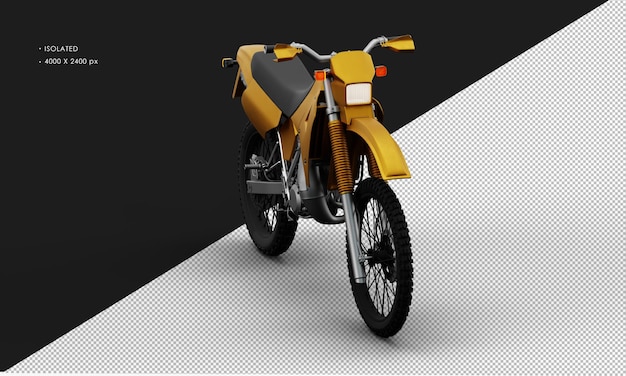 Isolated Realistic Metal Yellow Trail Motorcycle from Right Front Angle View