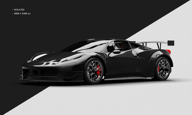 Isolated Realistic Metallic Black Modern Super Sport Racing Car From Left Front View