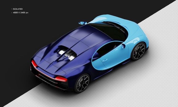 Isolated Realistic Metallic Blue Luxury Sport Sedan Super Car From Top Right Rear View