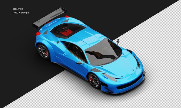 Isolated Realistic Metallic Blue Modern Super Sport Racing Car From Top Right Front View