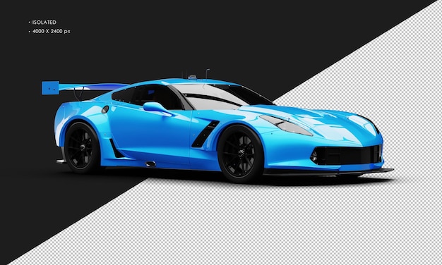 Isolated Realistic Metallic Blue Super Sport Racing Car From Right Front View