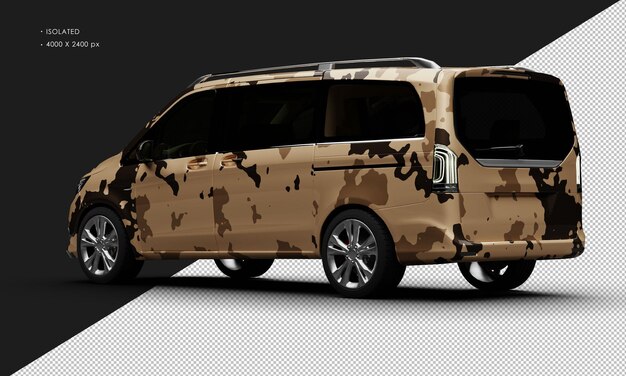 PSD isolated realistic metallic desert sand camouflage modern luxury city van car from left rear