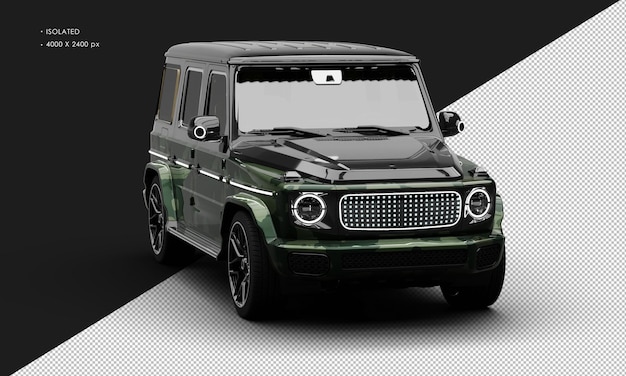 PSD isolated realistic metallic green camouflage four wheel drive luxury suv car right front angle