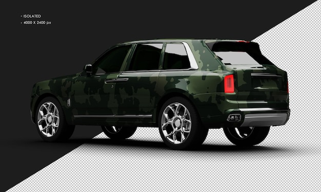 PSD isolated realistic metallic green camouflage full size luxury city suv car from left rear