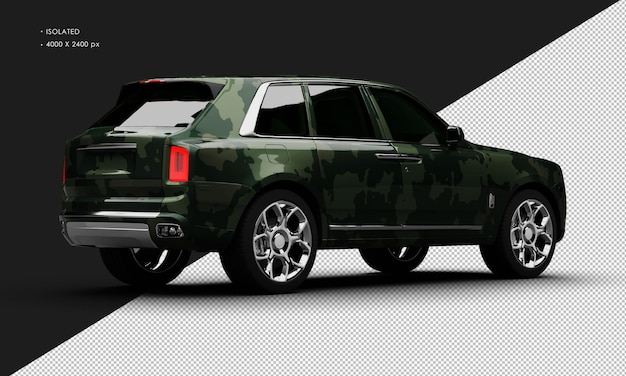 PSD isolated realistic metallic green camouflage full size luxury city suv car from right rear