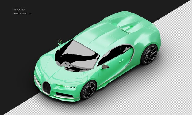 Isolated Realistic Metallic Green Deluxe City Sedan Super Car From Top Left Front View