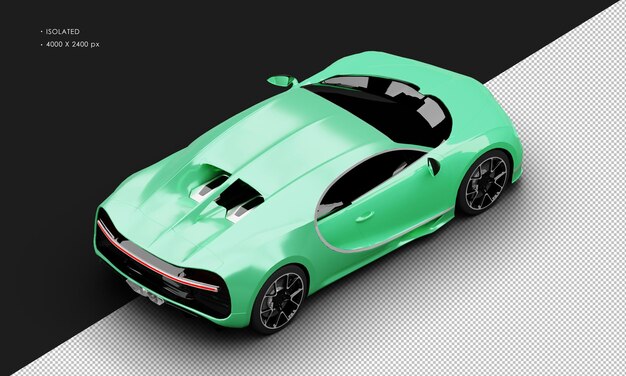 Isolated Realistic Metallic Green Deluxe City Sedan Super Car From Top Right Rear View