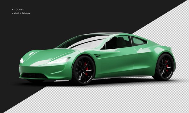 PSD isolated realistic metallic green electric performance super sport car from left front view