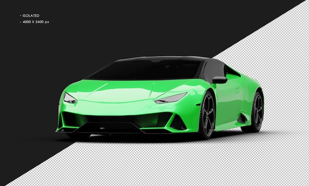 Isolated Realistic Metallic Green Luxury Hyper Sport Car From Left Front Angle View