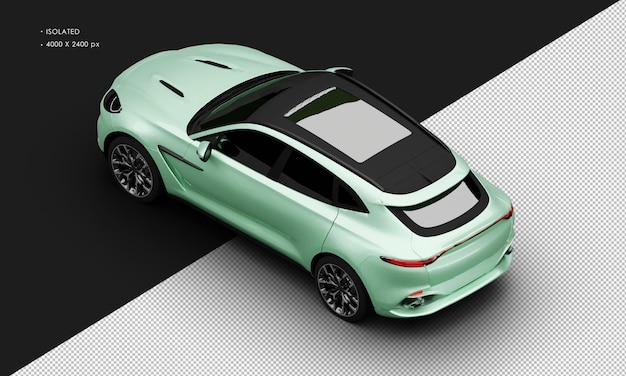 Isolated Realistic Metallic Green Luxury Modern Sport Car From Top Left Rear View