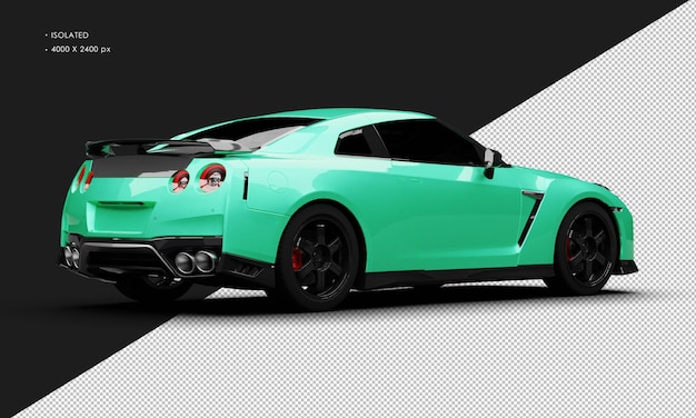 PSD isolated realistic metallic green luxury sport racing super car from right rear view