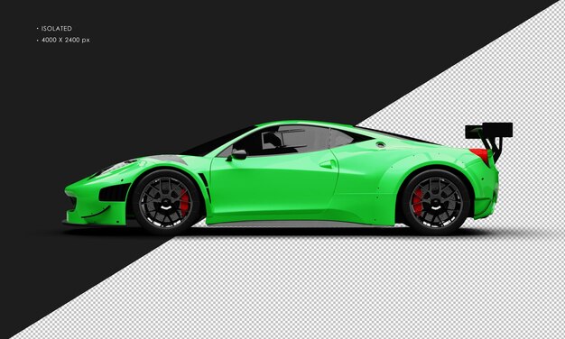 Isolated Realistic Metallic Green Modern Super Sport Racing Car From Left Side View