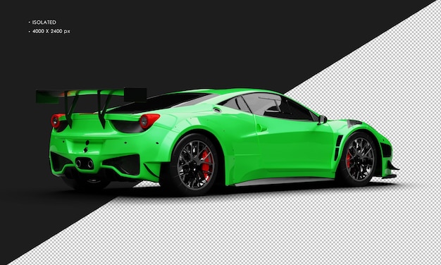 Isolated Realistic Metallic Green Modern Super Sport Racing Car From Right Rear View