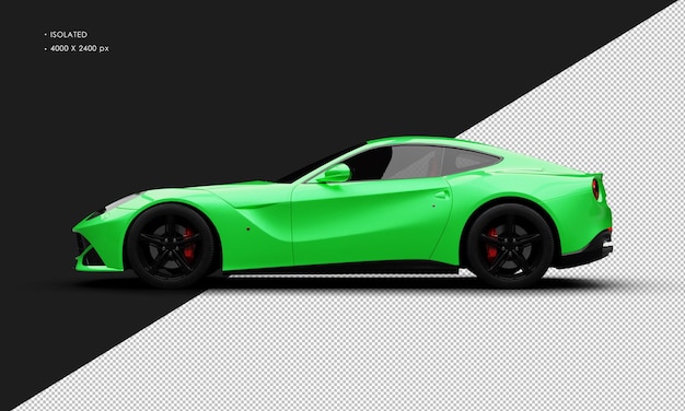 Isolated Realistic Metallic Green Super Sport Modern Racing Car From Left Side View