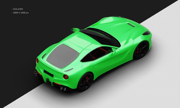 Isolated Realistic Metallic Green Super Sport Modern Racing Car From Top Right Rear View