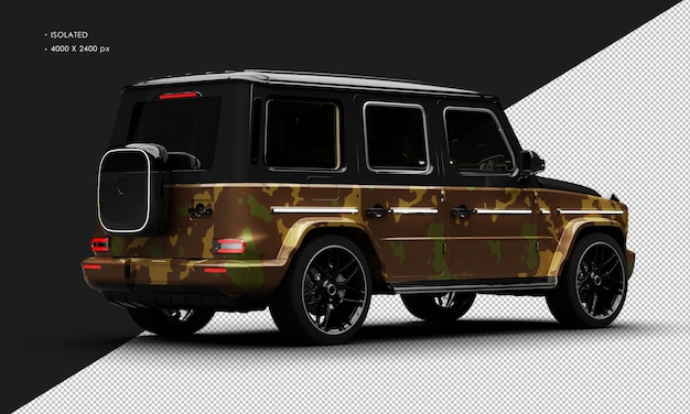 PSD isolated realistic metallic nature soil camouflage four wheel drive luxury suv car right rear