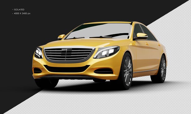 Isolated Realistic Metallic Orange Modern Luxury City Sedan Car From Left Front Angle View