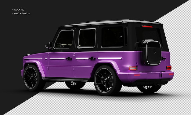 PSD isolated realistic metallic purple electric four wheel drive luxury suv car from left rear