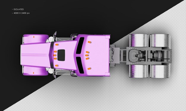 Isolated Realistic Metallic Purple Heavy Duty SemiTrucks Car From Top View