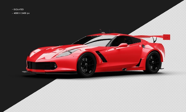 Isolated Realistic Metallic Red Super Sport Racing Car From Left Front View