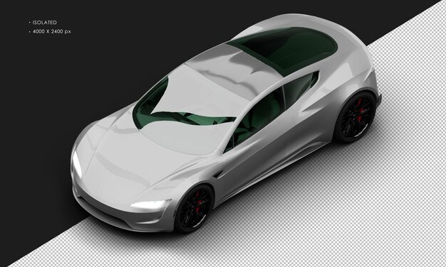 PSD isolated realistic metallic silver grey electric performance super sport car from top left front