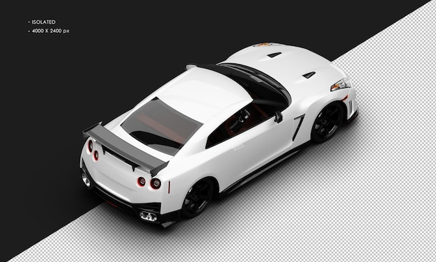 Isolated Realistic Metallic White Luxury Racing Sport Car From Top Right Rear View