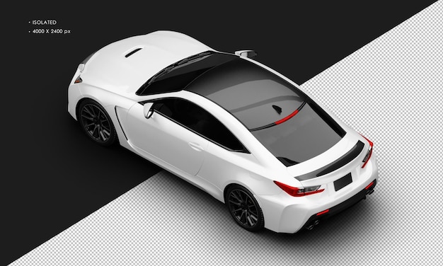 Isolated Realistic Metallic White Modern Elegant Sport Car From Top Left Rear View