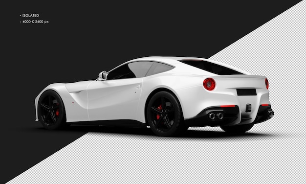 Isolated Realistic Metallic White Super Sport Modern Racing Car From Left Rear View