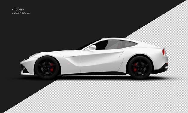 Isolated Realistic Metallic White Super Sport Modern Racing Car From Left Side View