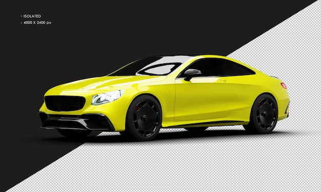 PSD isolated realistic metallic yellow full sized luxury sedan super car from left front view