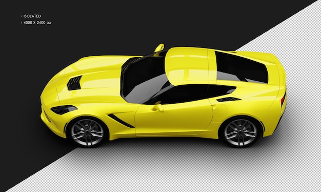 Isolated Realistic Metallic Yellow Luxury Super Sport Car From Top Left View