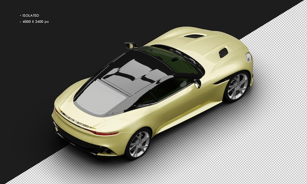 Isolated Realistic Metallic Yellow Modern Sport Super Car From Top Right Rear View