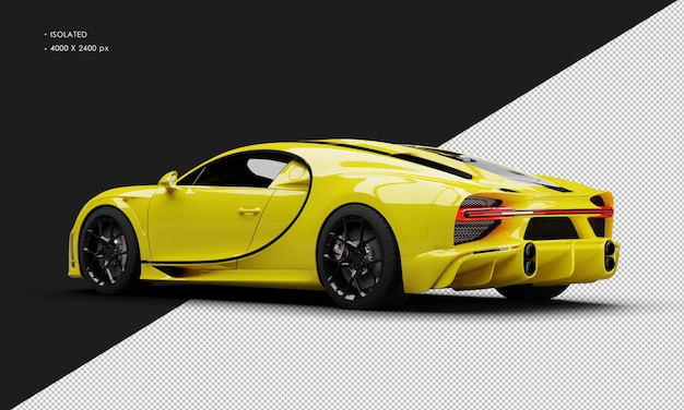 Isolated Realistic Metallic Yellow With Stripes Luxury Sport Sedan Super Car From Left Rear View