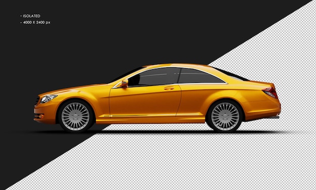 Isolated Realistic orange Metallic Luxury City Sedan Car from Left Side View