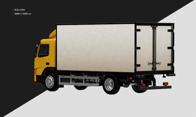 Isolated Realistic Orange Truck from Left Rear View