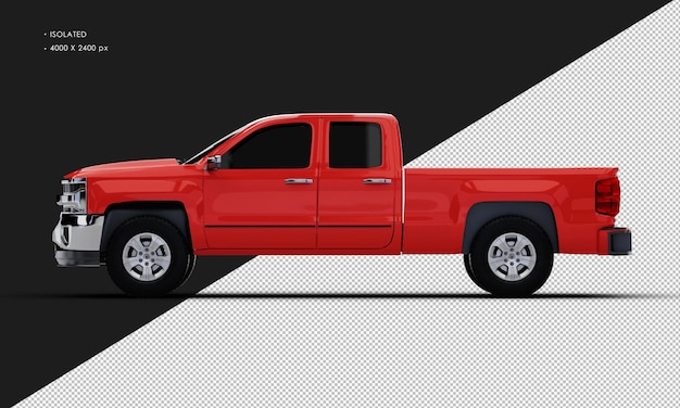 Isolated Realistic Red Double Cabin Pickup Truck from Left Side View