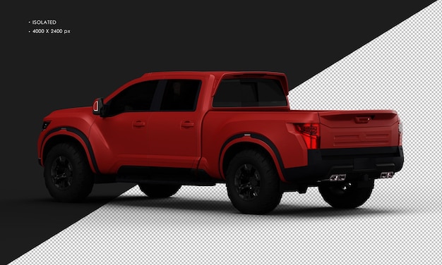 Isolated Realistic Red Pickup Truck from Left Rear View