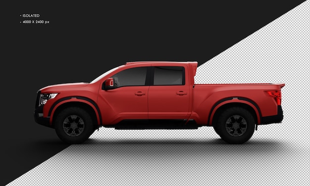 Isolated Realistic Red Pickup Truck from Left Side View