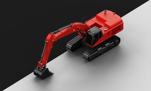 Isolated Realistic red Titanium Metal Matte Excavator Machine from Top Left Front View