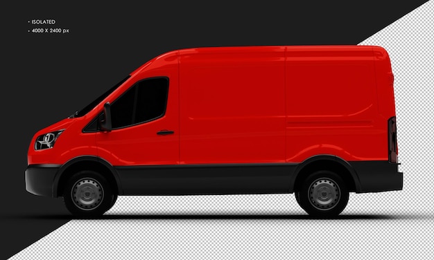 Isolated Realistic Red Van from Left Side View