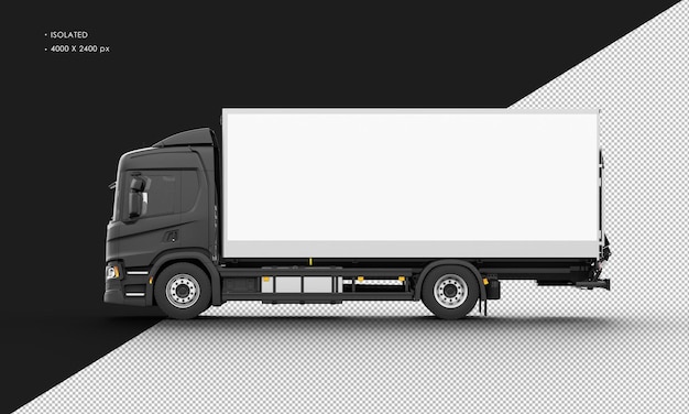 Isolated Realistic Shiny black Big Box Transit Truck from Left Side View